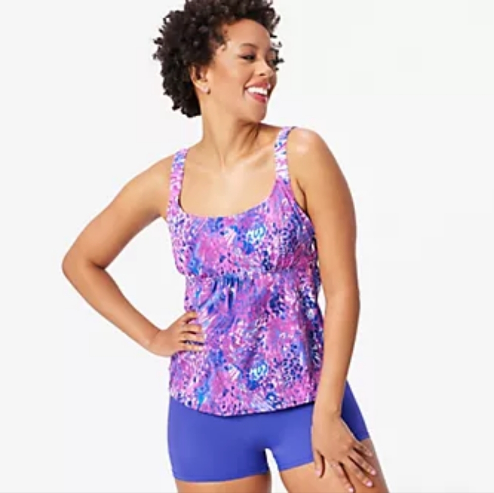 Swimsuits For All. Pink & Purple Flattering Set, Tankini. 16 Plus Size Woman
